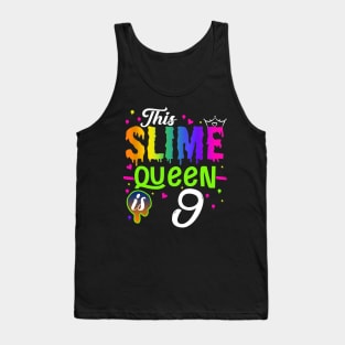 Kids This Slime Queen Is 9 Girl 9th Birthday Party Squad Outfit Tank Top